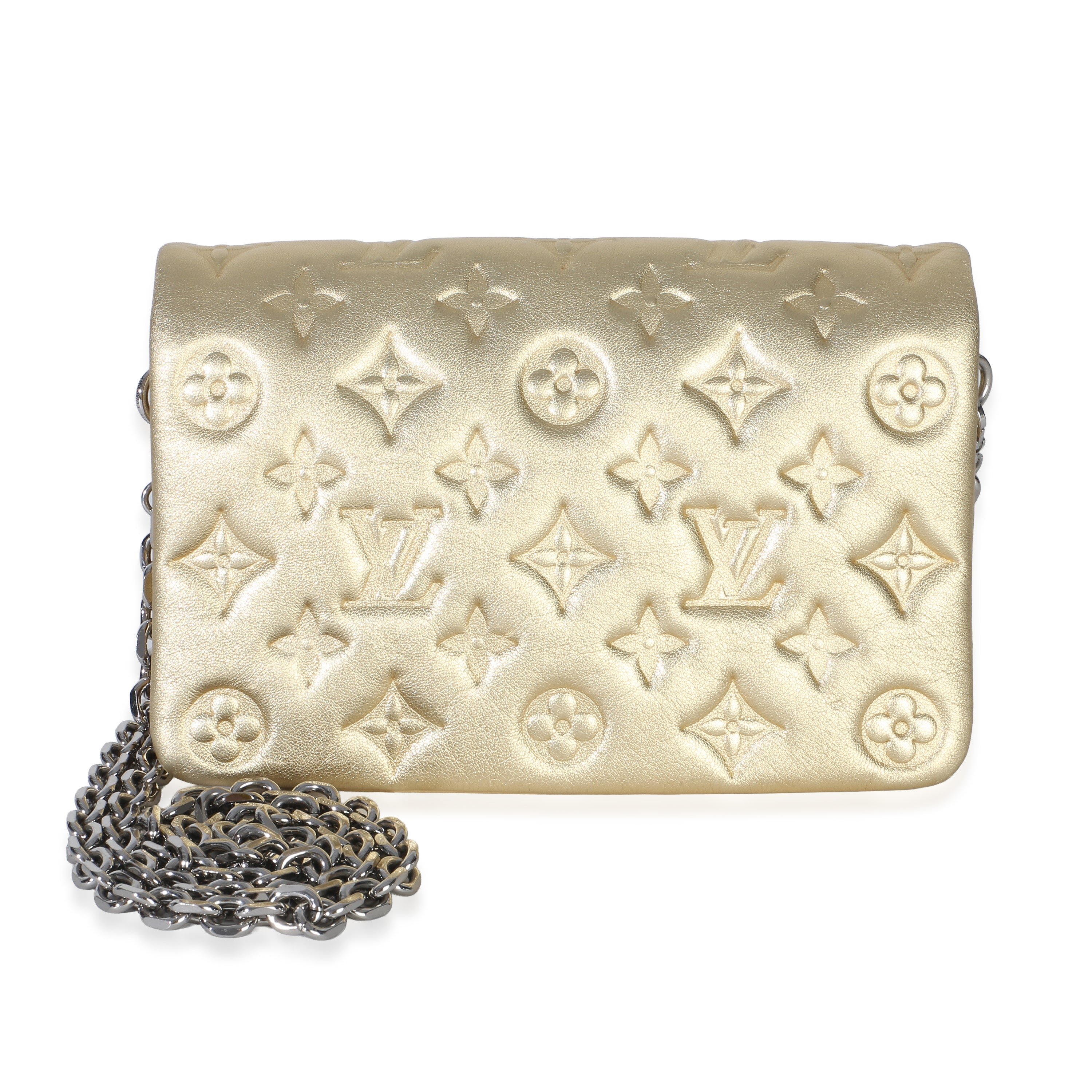 Gold Metallic Embossed Lambskin Monogram Pochette Coussin