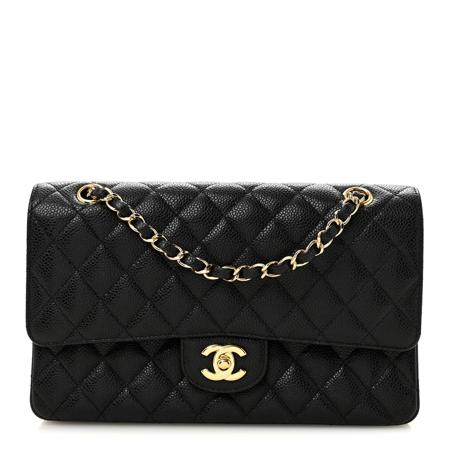 Caviar Quilted Medium Double Flap Black Black