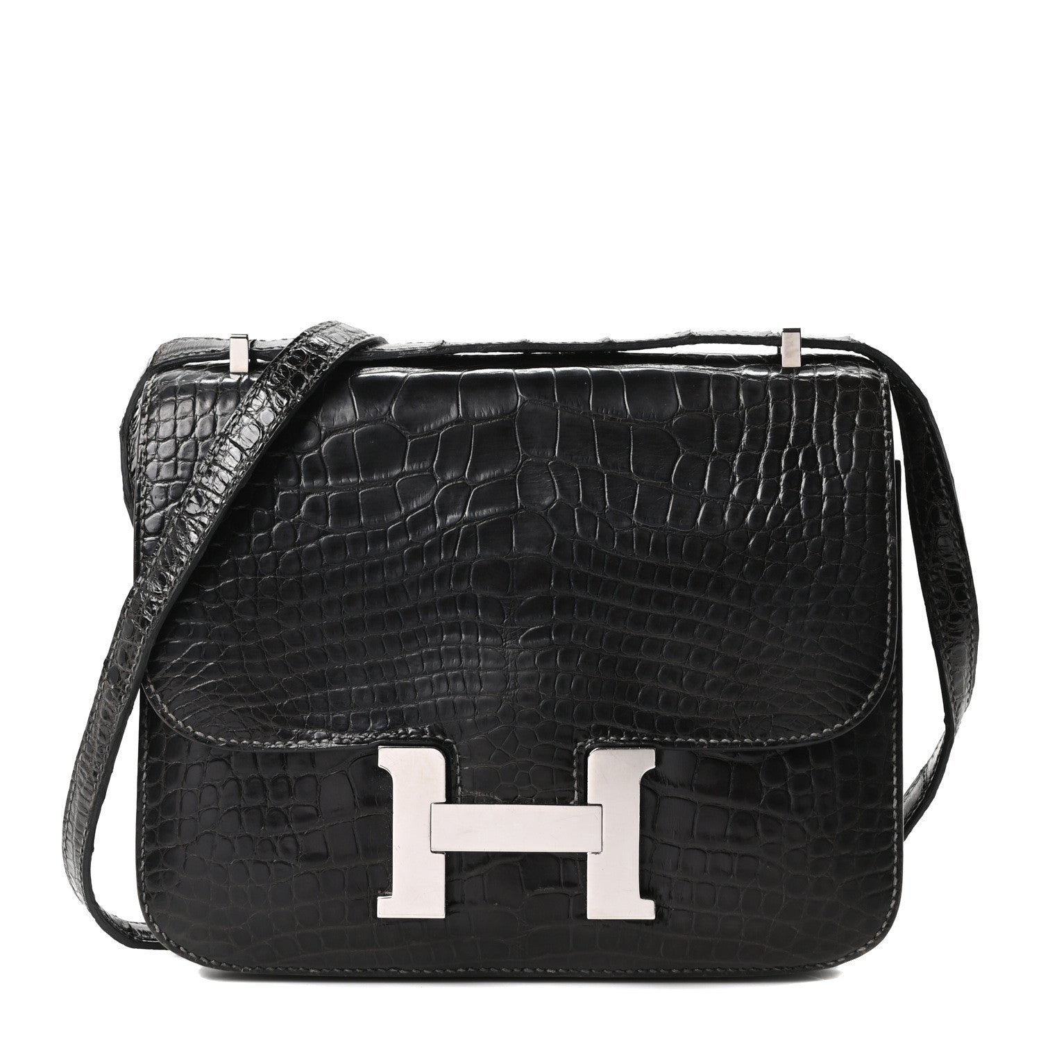Hermes Hermes Shiny Alligator Constance 18 Black