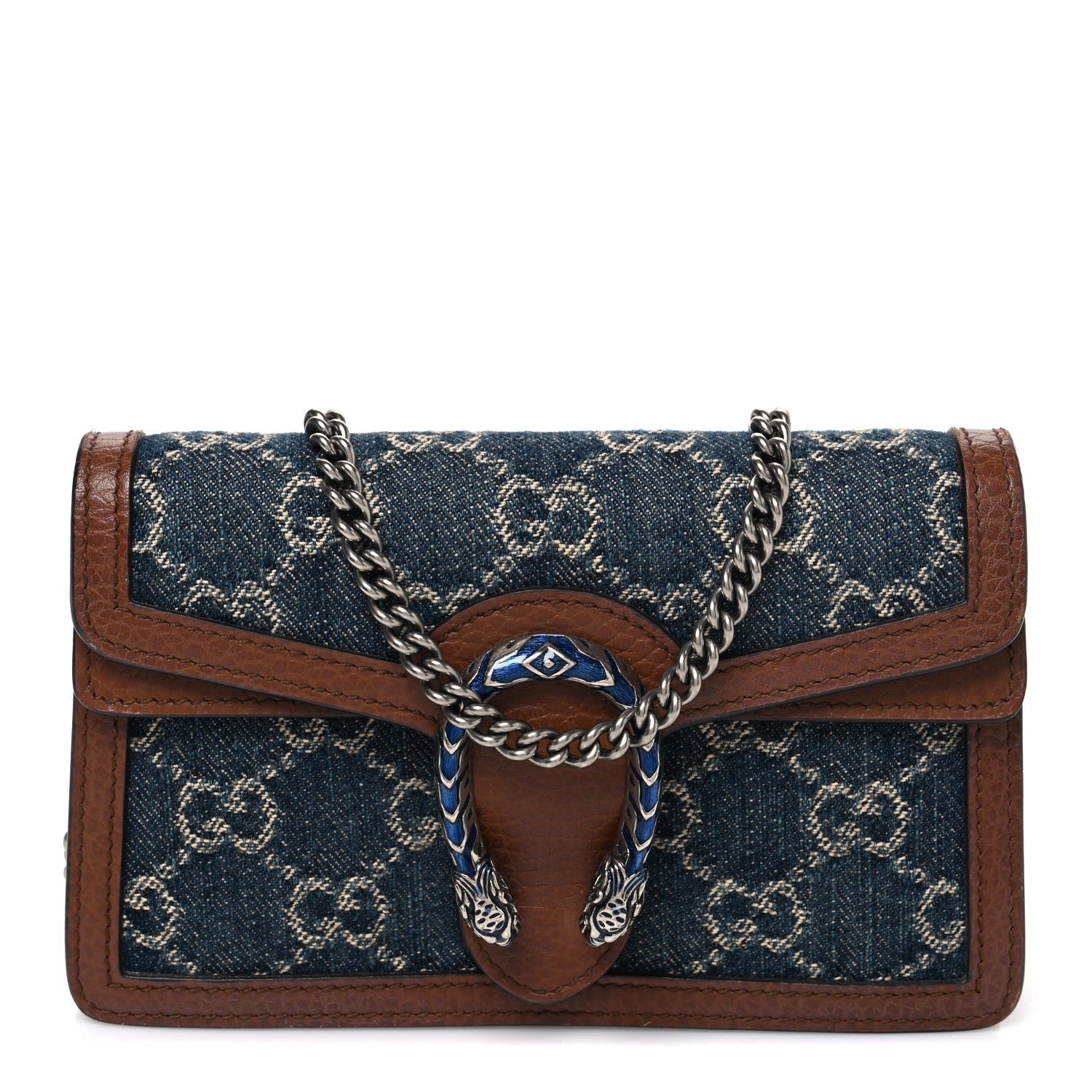 Gucci New Denim GG Monogram Dollar Calfskin Enamel Super Mini Dionysus Shoulder Bag Blue Tea Cuir Epilog Electric Blue