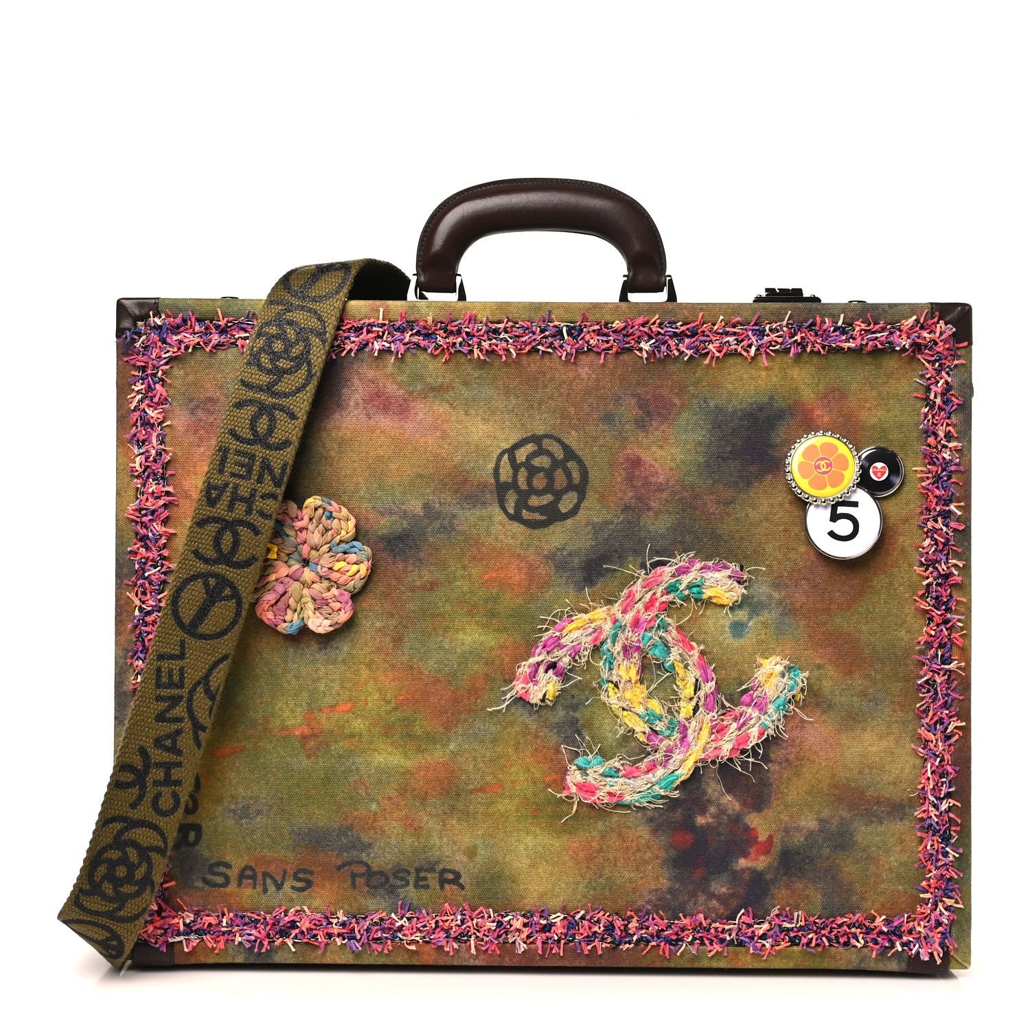 Chanel Washed Toile Graffiti On The Pavements Briefcase Khaki Multicolor