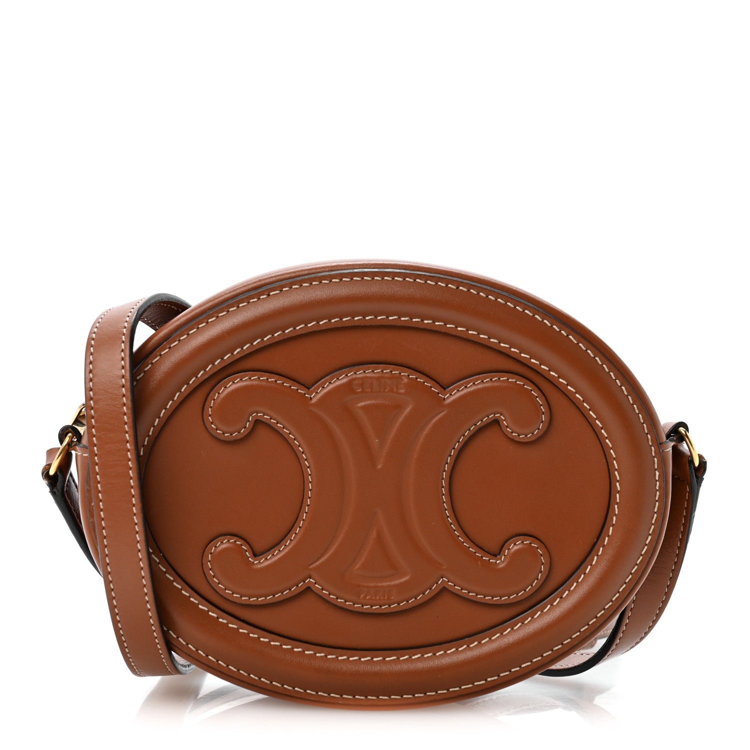 Celine Smooth Calfskin Cuir Triomphe Oval Bag Tan