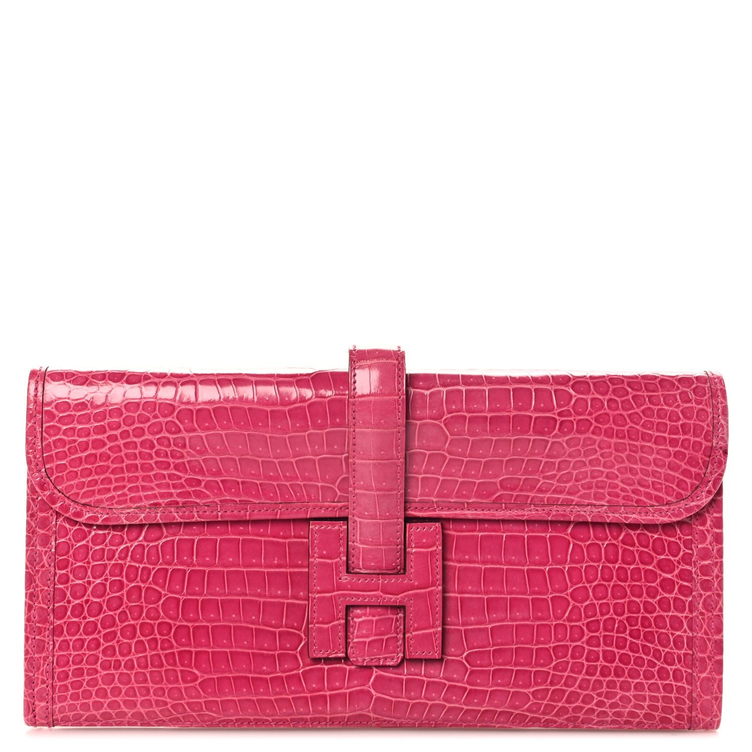 Hermes Shiny Niloticus Crocodile Jige Elan 29 Clutch Rose Tyrien