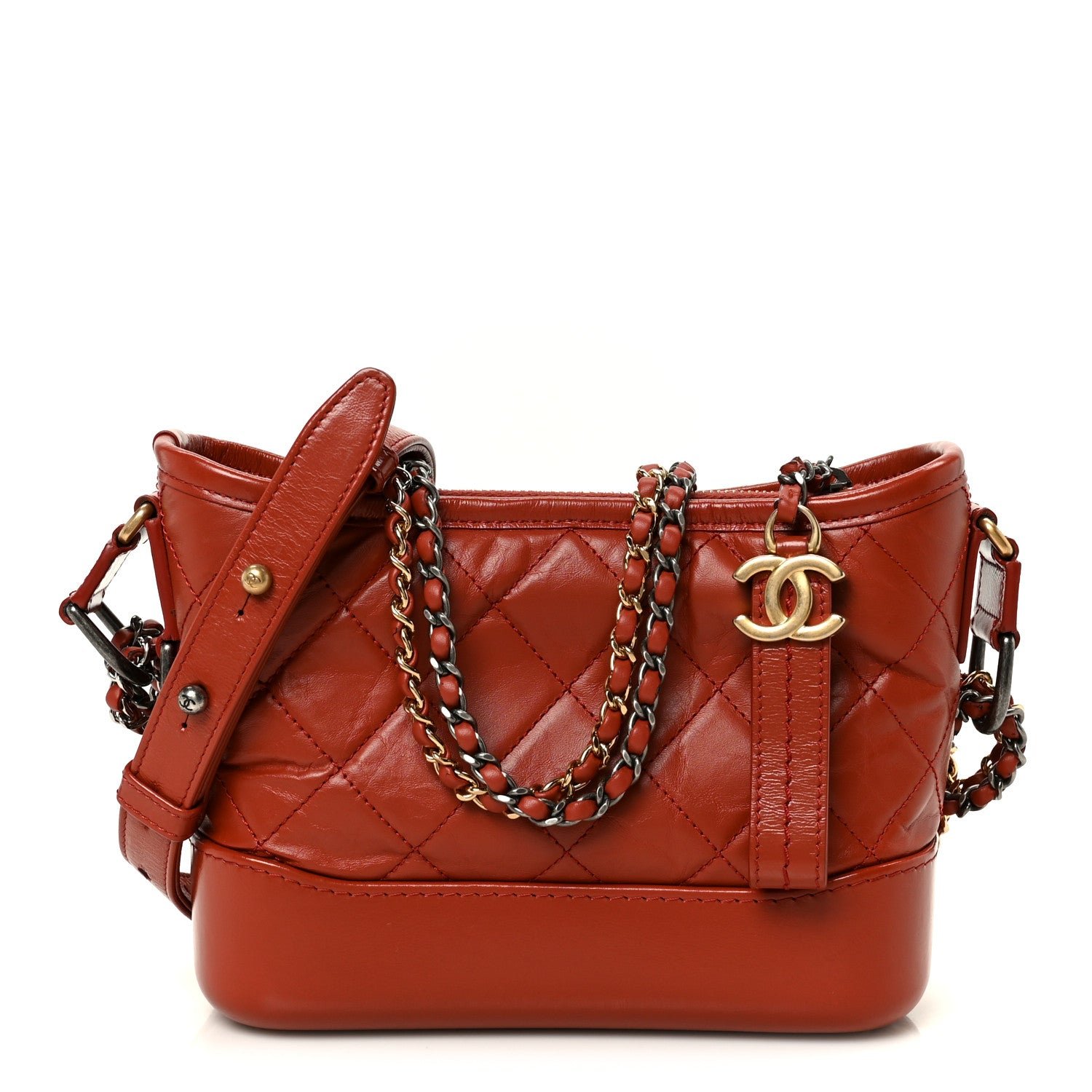 Chanel Aged Calfskin Quilted Small Gabrielle Hobo Red
