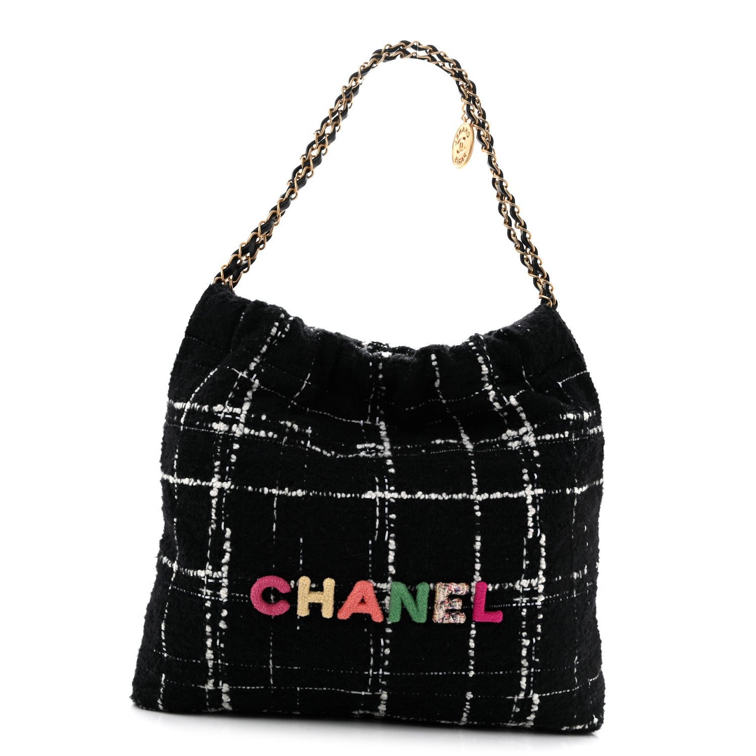 Chanel Wool Tweed Quilted Chanel 22 Black Multicolor