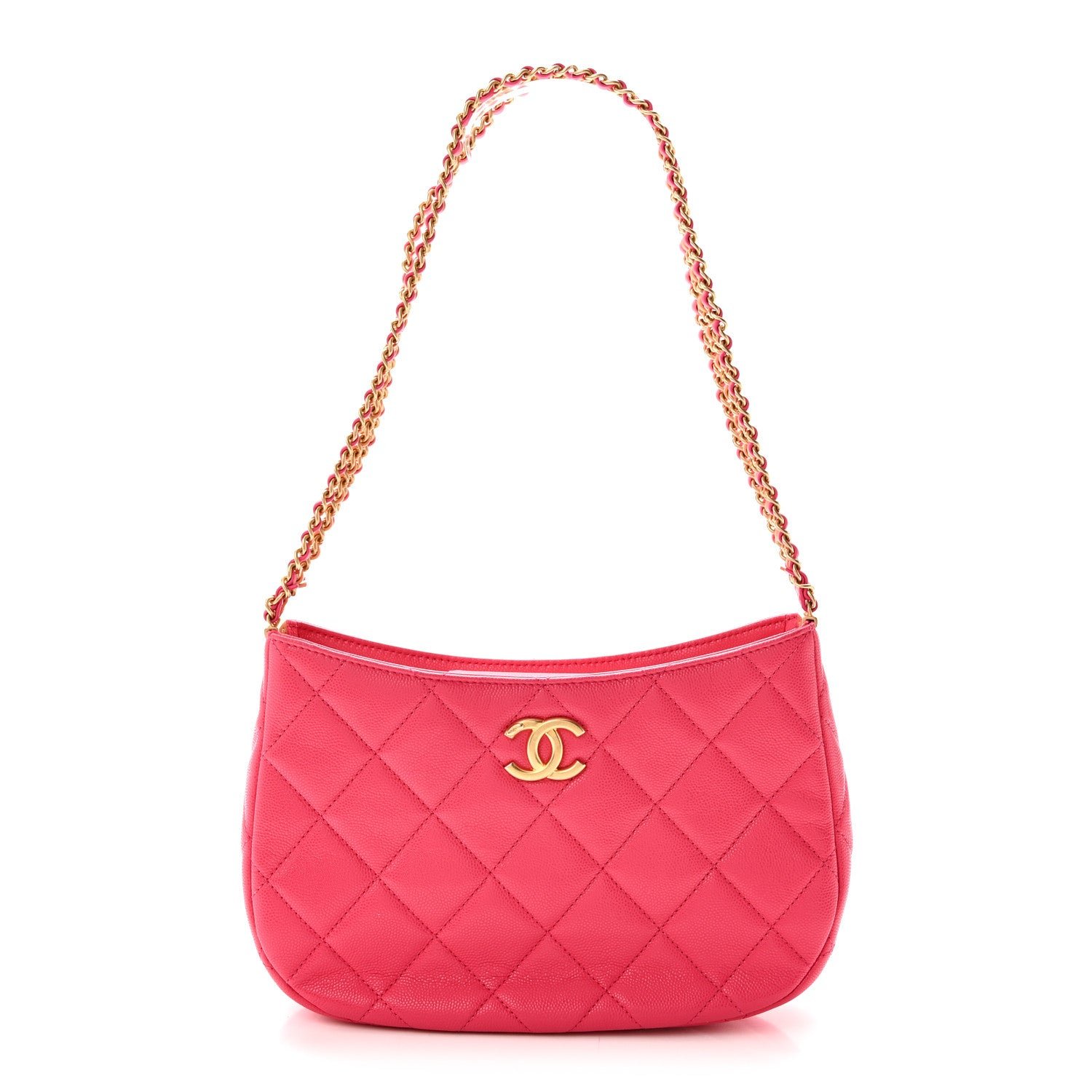 Chanel Caviar Quilted Triple Chain Shoulder Bag Pink