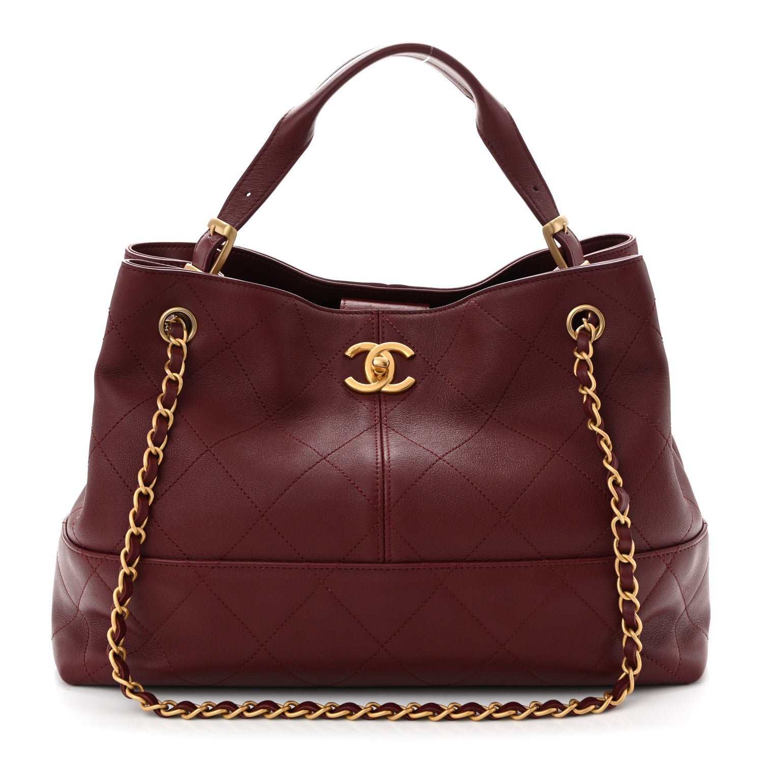 Chanel Calfskin Quilted Small Coco Base Shopping Bag Burgundy