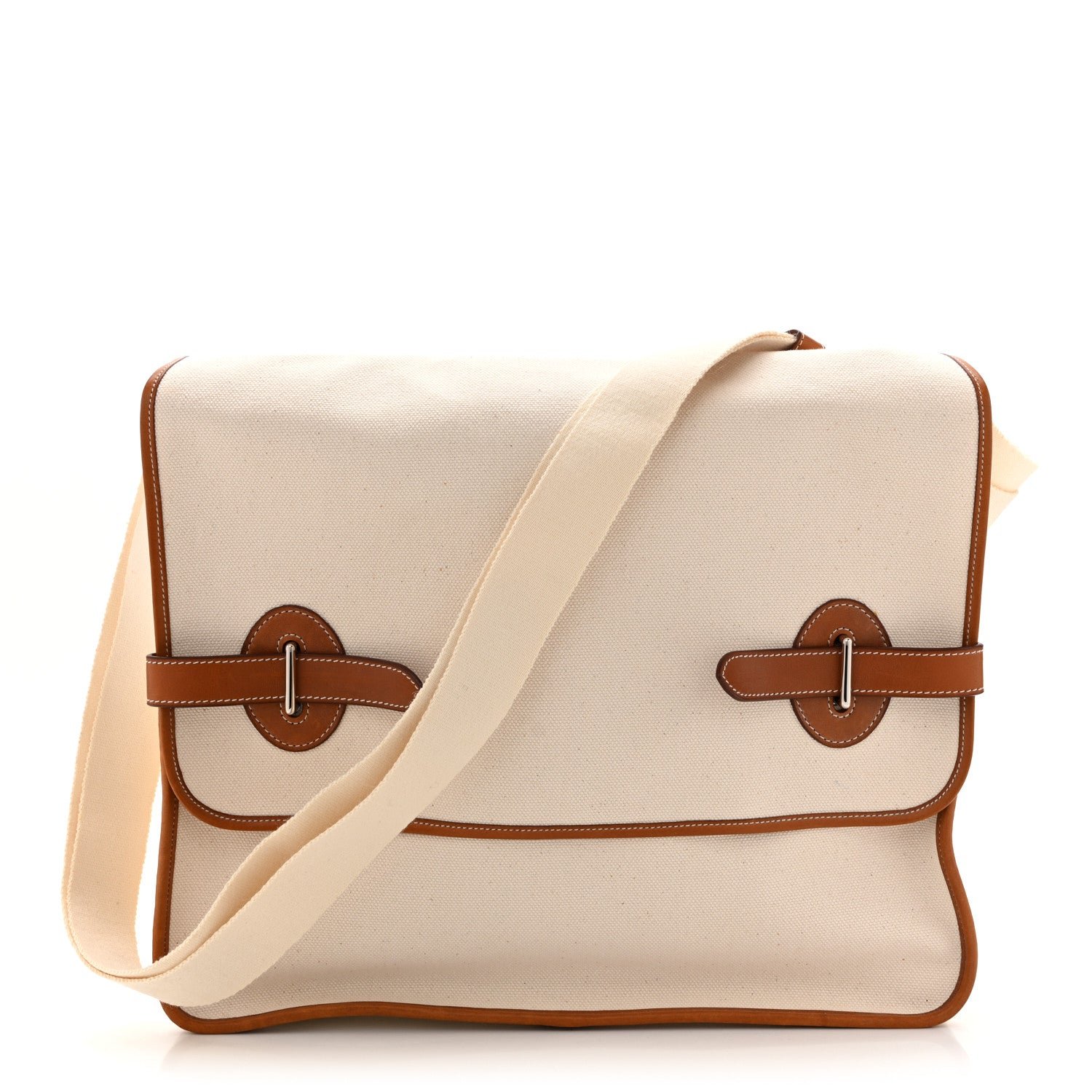 Hermes Hermes Toile Officier Natural Barenia Buenaventura Besace GM Ecru Fauve