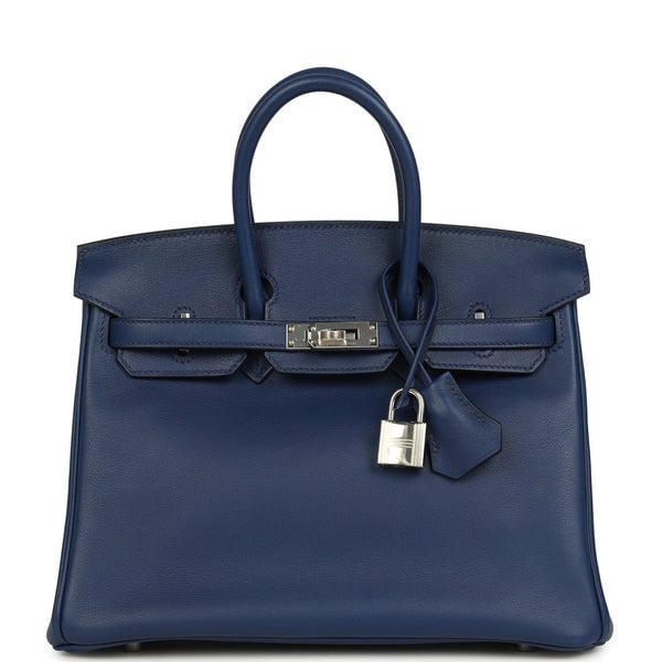Hermes Pre-owned Hermes Birkin 25 Bleu Saphir Swift Palladium Hardware