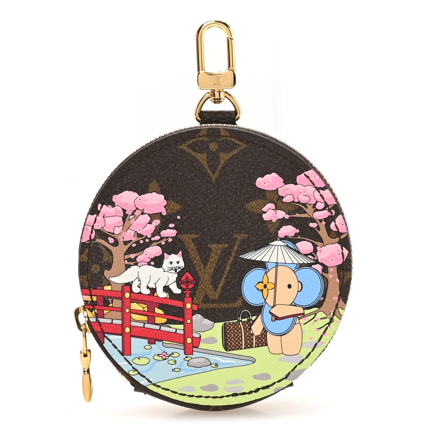 Louis Vuitton Monogram 2021 Christmas Animation Japanese Garden Round Coin Purse Wisteria Pink