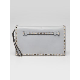 Valentino Valentino Grey Lambskin Leather Rockstud Clutch Bag