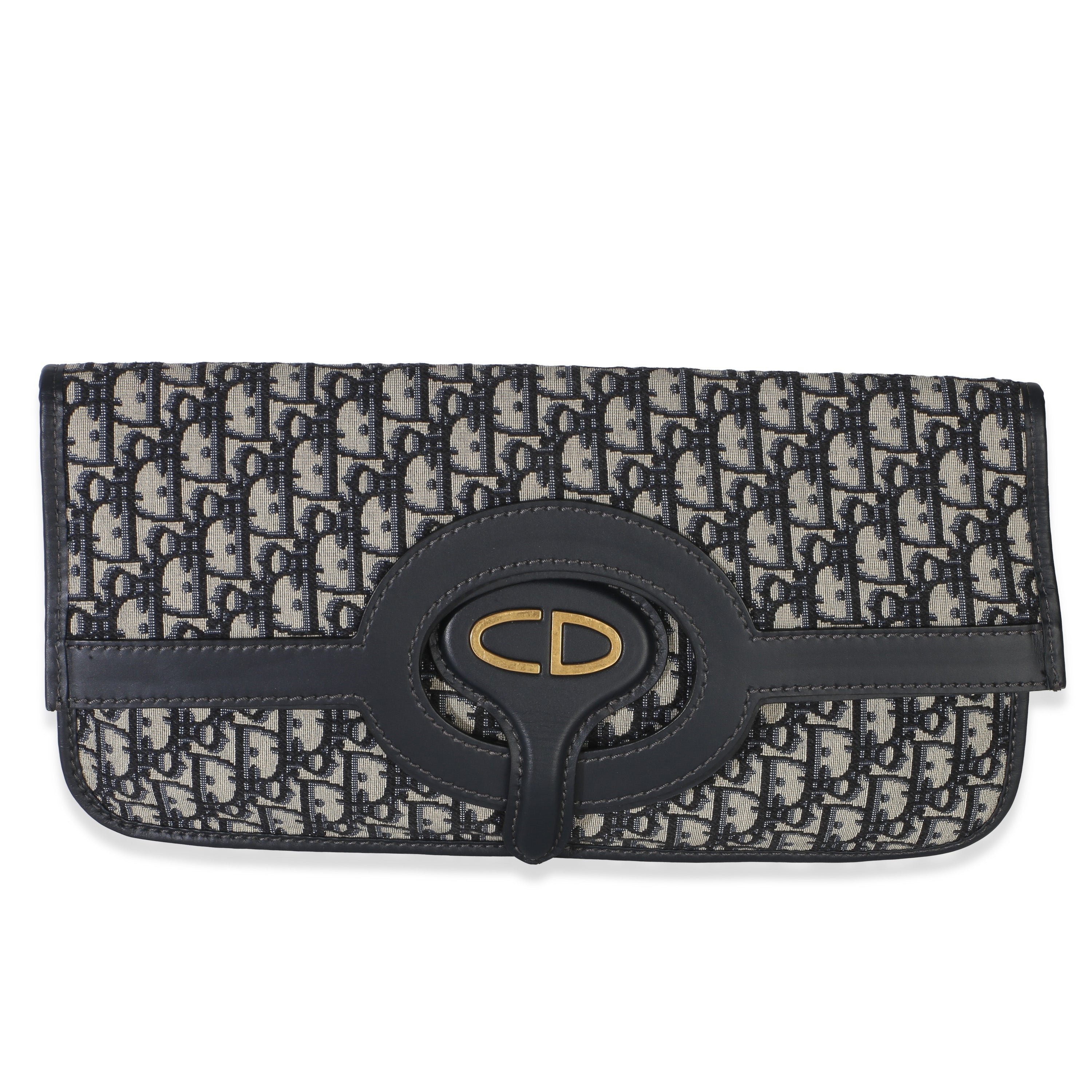 Navy Oblique Canvas Fold Over Clutch