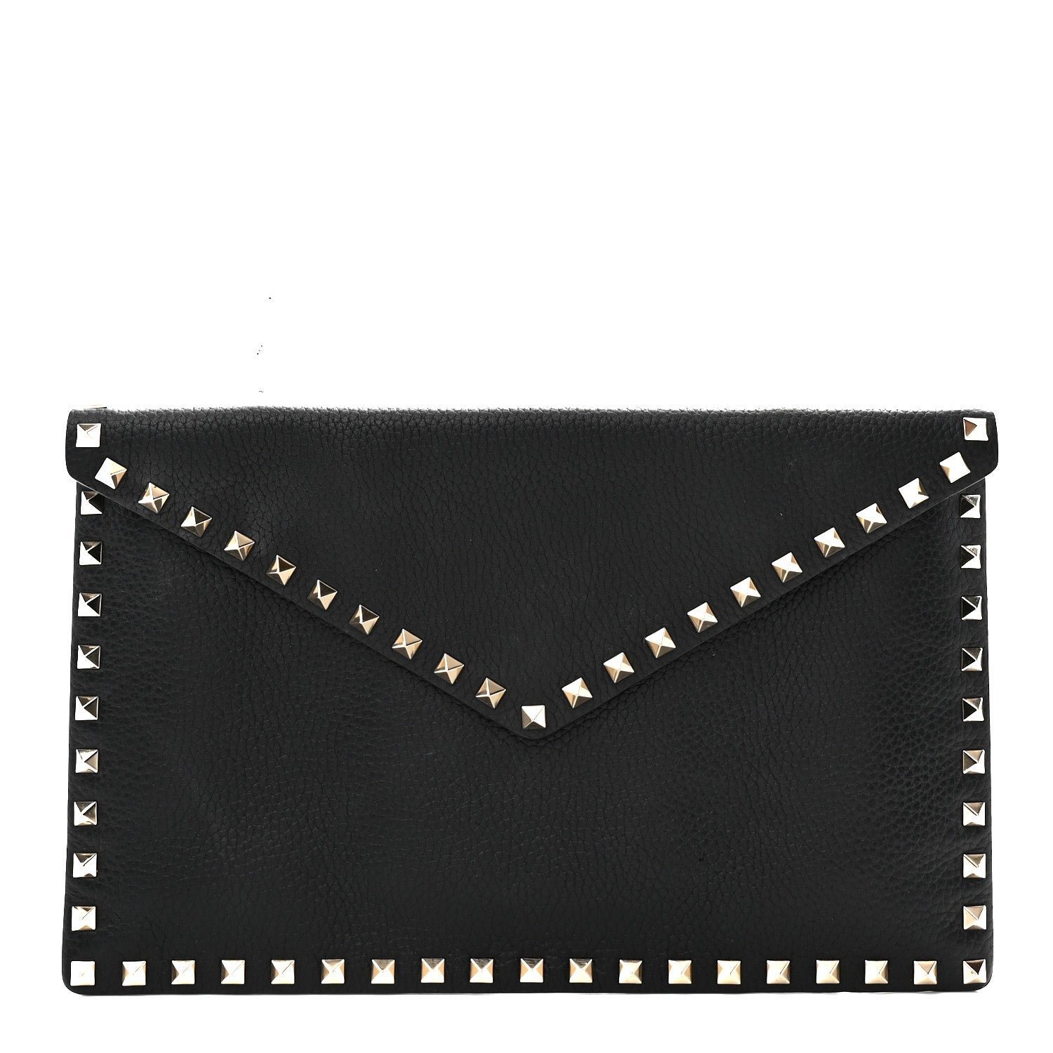 Valentino Garavani Pebbled Calfskin Large Rockstud Envelope Clutch Black