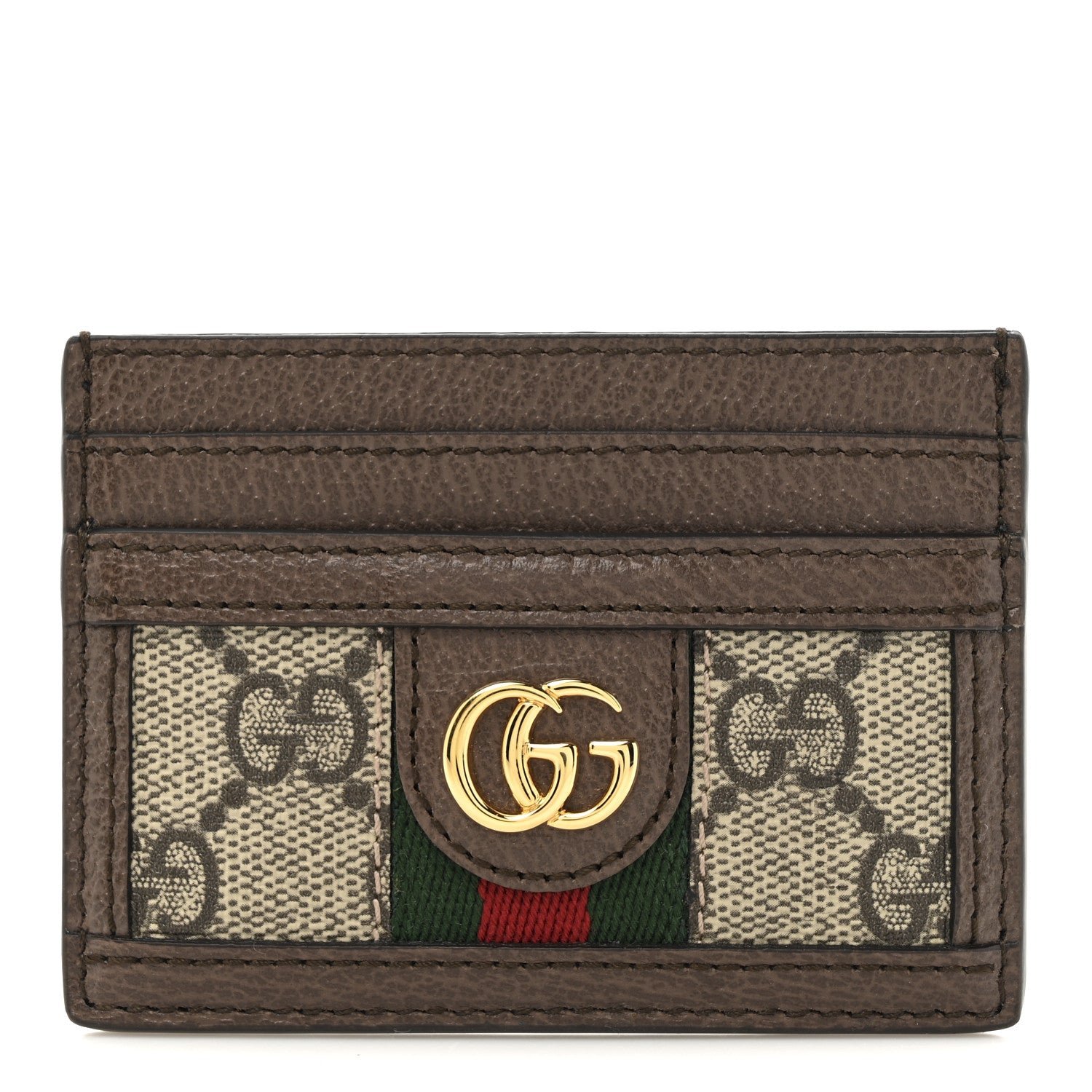 Gucci GG Supreme Monogram Textured Dollar Calfskin Ophidia Card Holder Beige Ebony New Acero