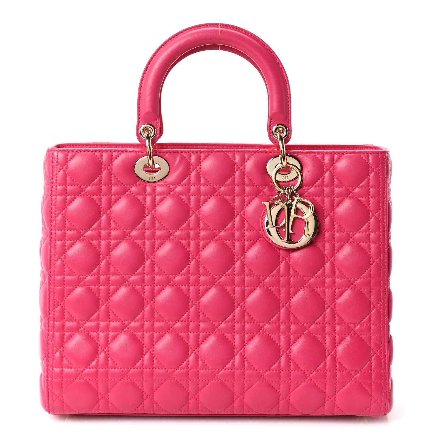Christian Dior Lambskin Cannage Large Lady Dior Fuchsia