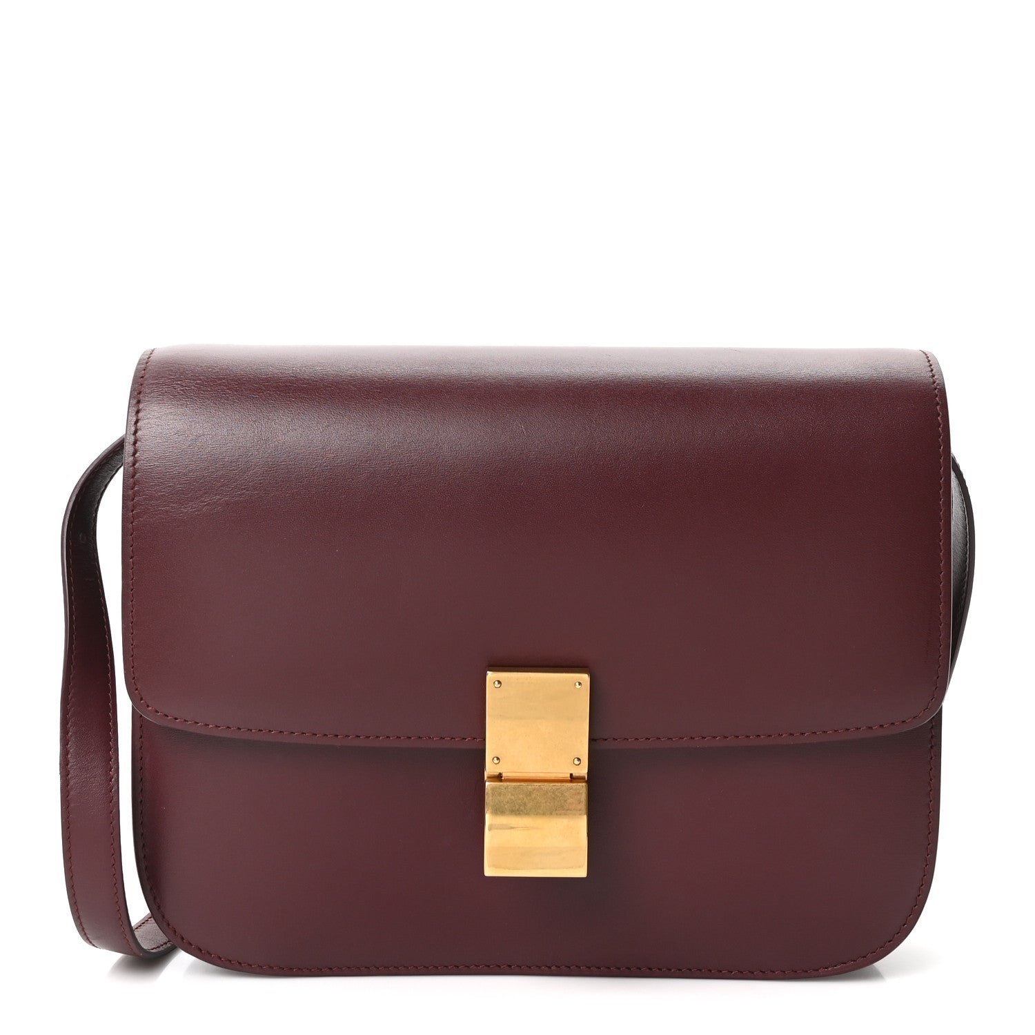 Celine Box Calfskin Medium Classic Box Flap Bag Burgundy