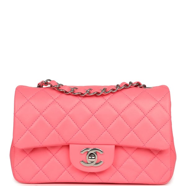 Chanel Mini Classic Rectangular Flap Bag Coral Lambskin Silver Hardware
