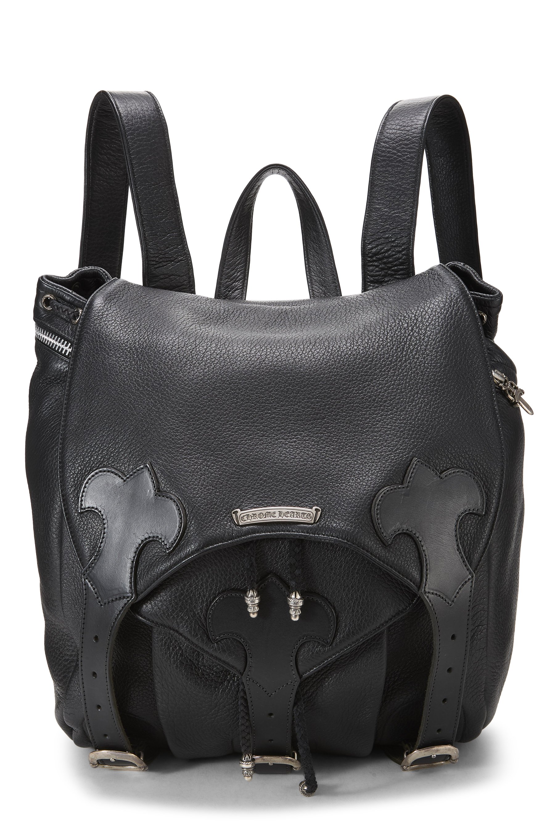 Chrome Hearts Black Leather Fleur Gunslinger Backpack