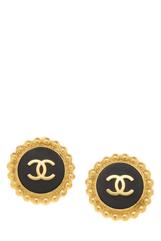 Black & Gold 'CC' Round Dot Border Earrings