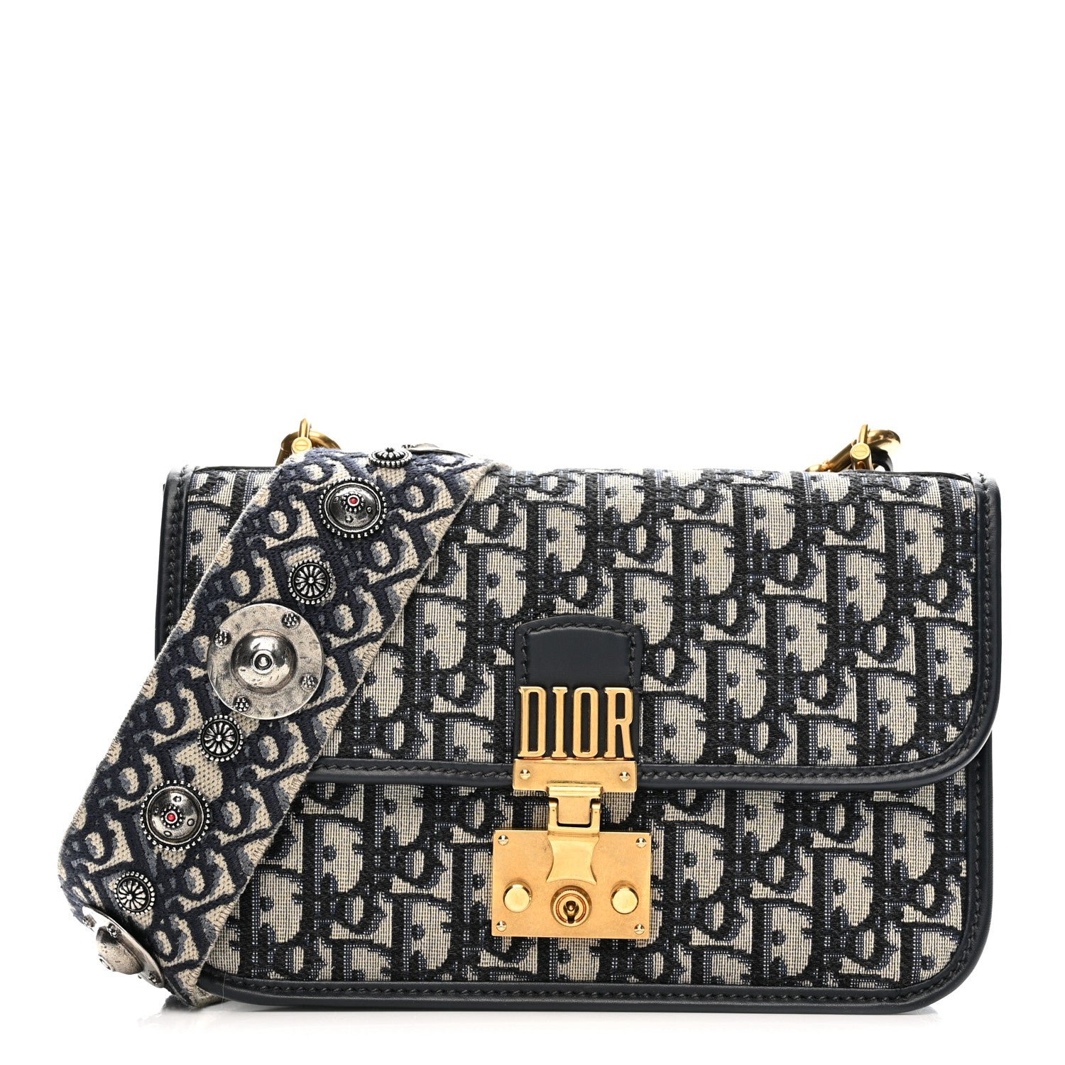 Christian Dior Oblique Small DiorAddict Flap Bag Navy Blue