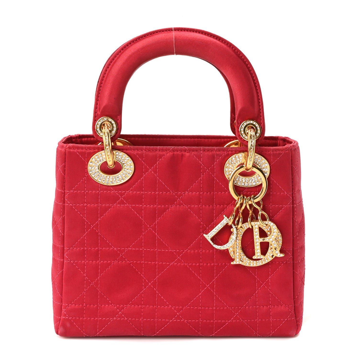 Christian Dior Satin Crystal Cannage Mini Lady Dior Red