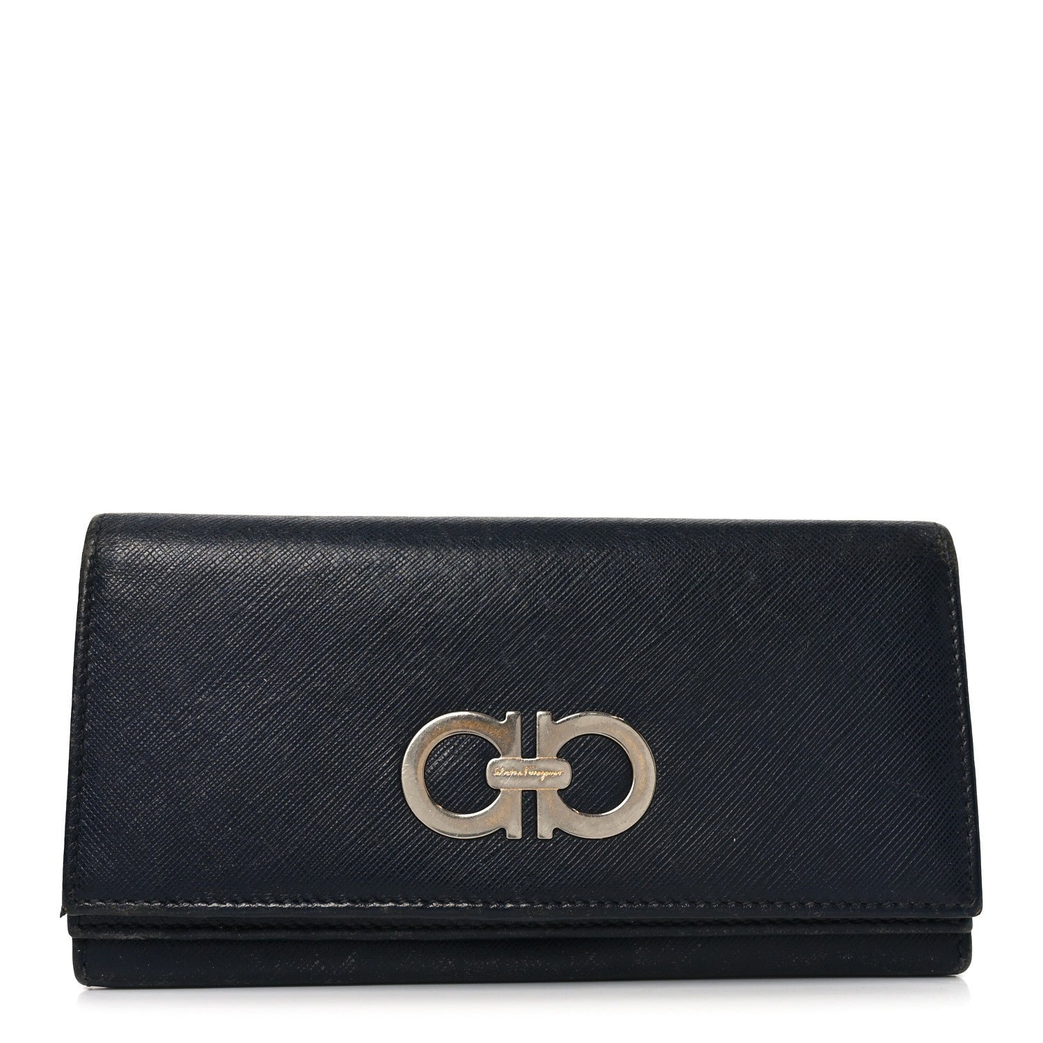 Salvatore Ferragamo Hammered Calfskin Gancini Wallet Blue