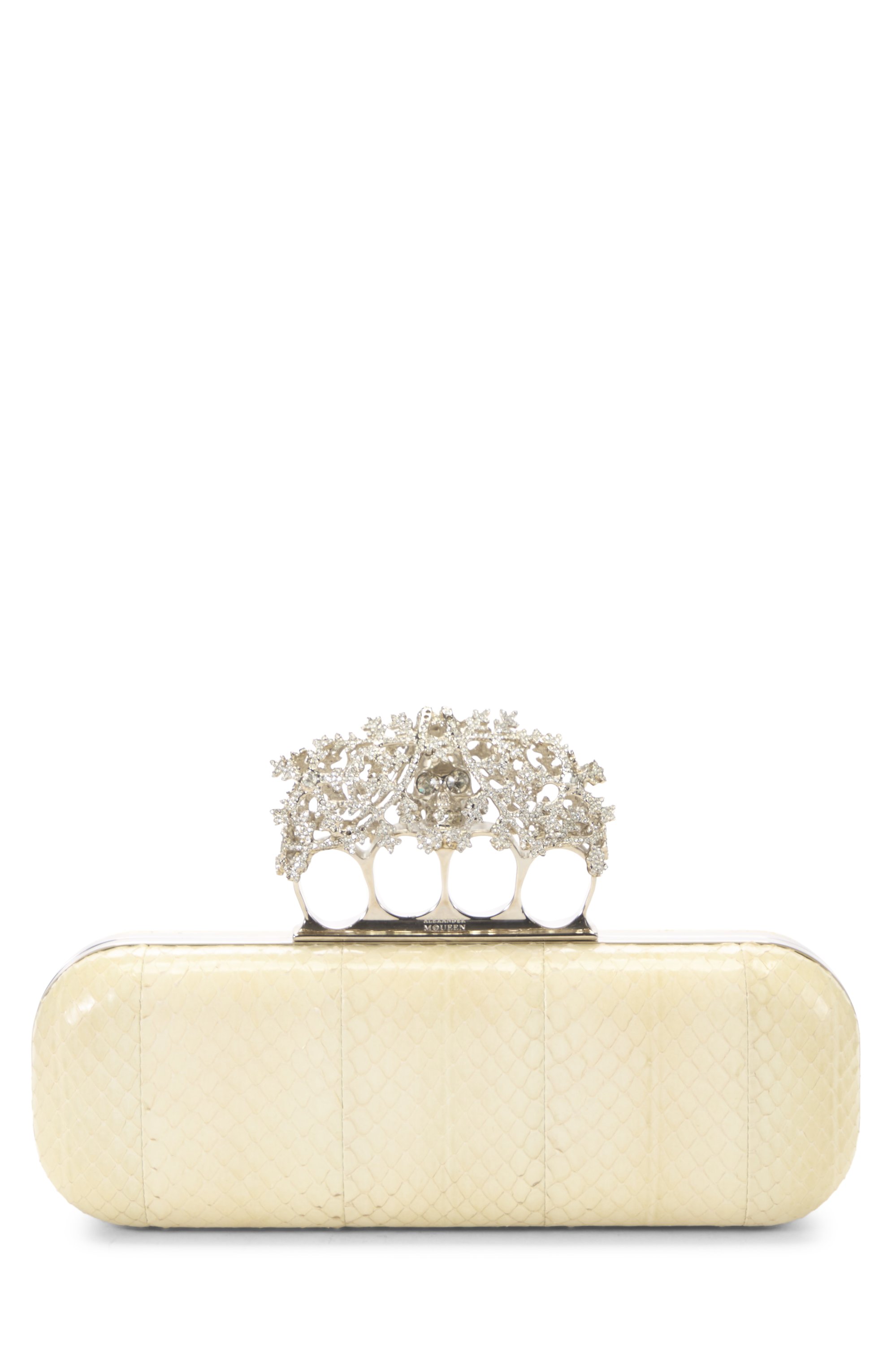 Beige Python Knuckle Clutch