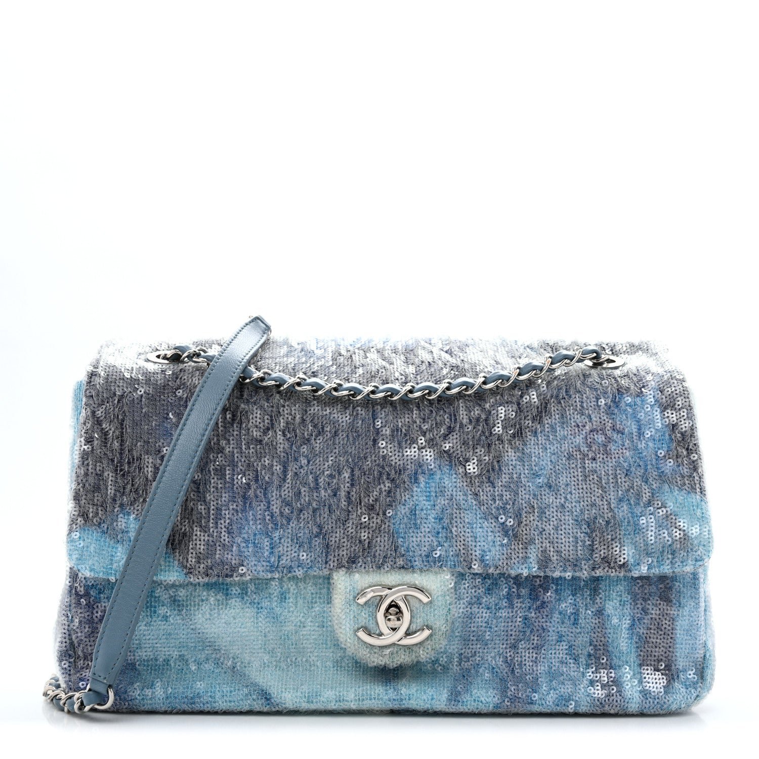 Chanel Sequin Large Waterfall Flap Light Blue