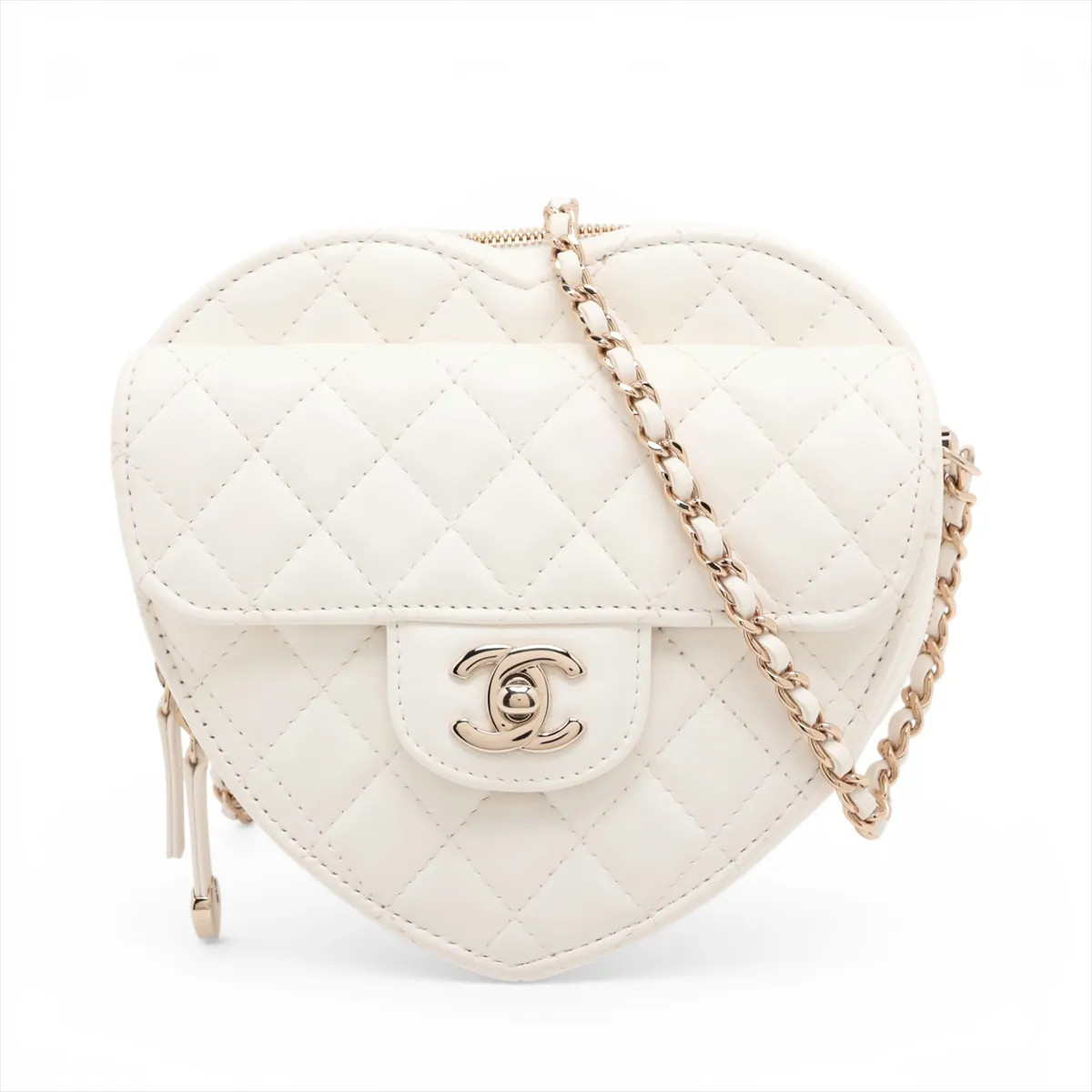Chanel Matelasse Lambskin Chain Shoulder Bag hearts White Gold Metal Fittings ra