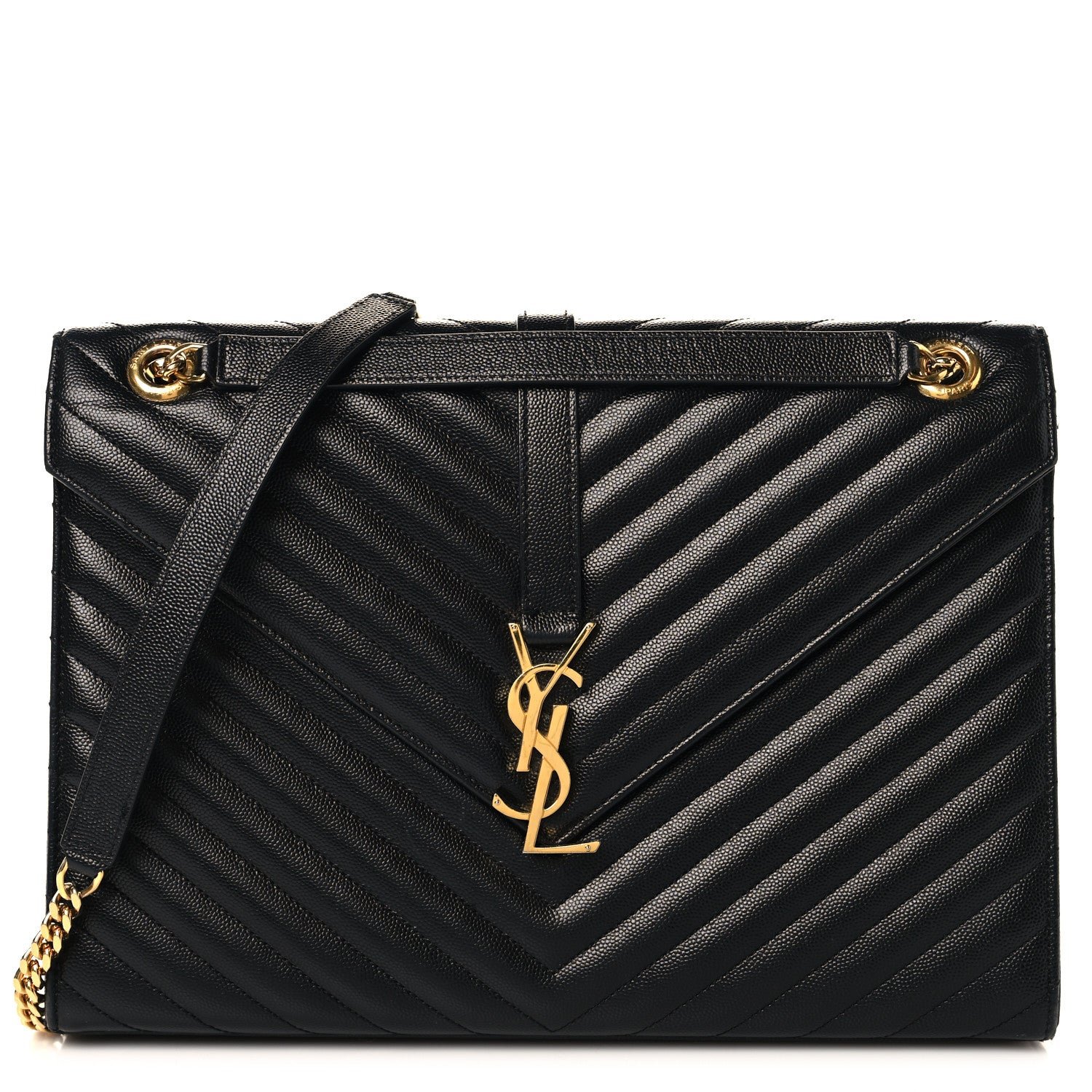 Saint Laurent Grain De Poudre Matelasse Chevron Large Monogram Satchel Black