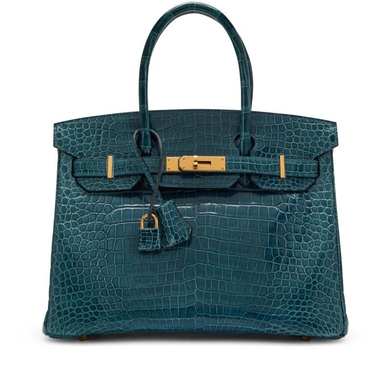 Hermes Bleu Colvert Shiny Porosus Crocodile Birkin 30 Gold Hardware, 2015