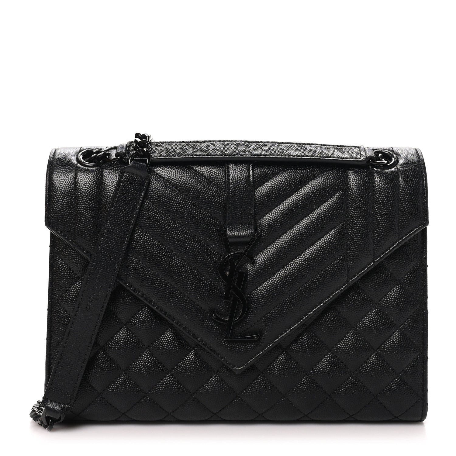 Saint Laurent Grain De Poudre Textured Mixed Matelasse Triquilt Medium Monogram Monochrome Satchel Black