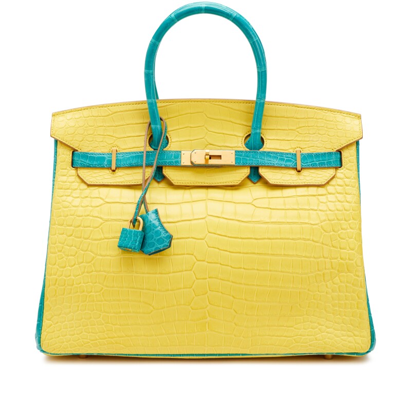 Hermes Bleu Paon and Mimosa Matte Porosus Crocodile HSS Birkin 35 Brushed Gold Hardware, 2017