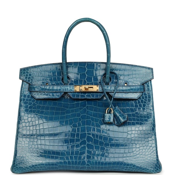 Hermes Pre-owned Hermes Birkin 35 Mykonos Shiny Porosus Crocodile Gold Hardware