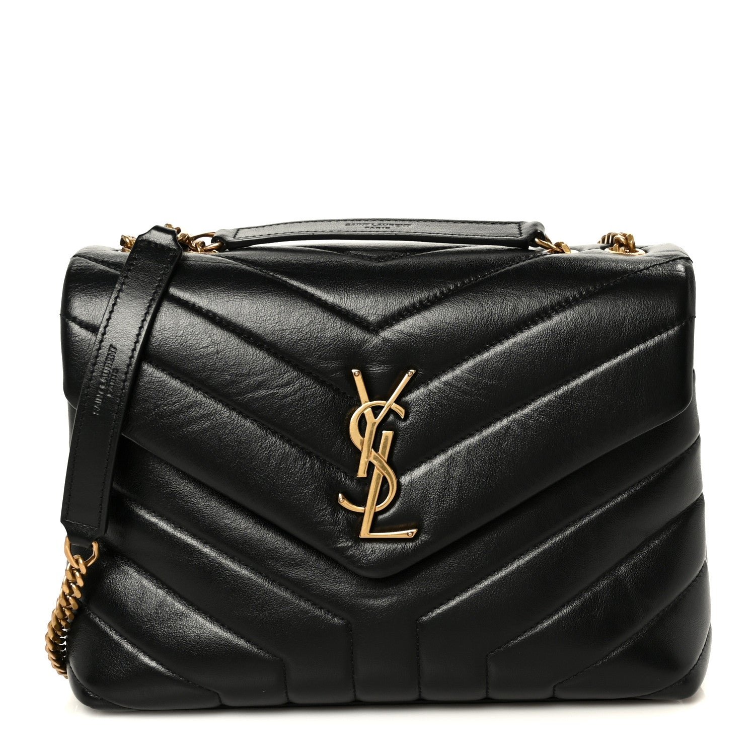 Saint Laurent Calfskin Y Quilted Monogram Small Loulou Chain Satchel Black