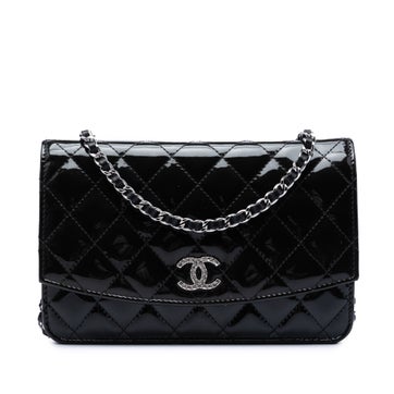 Patent Leather CC Quilted Patent Brilliant Wallet On Chain