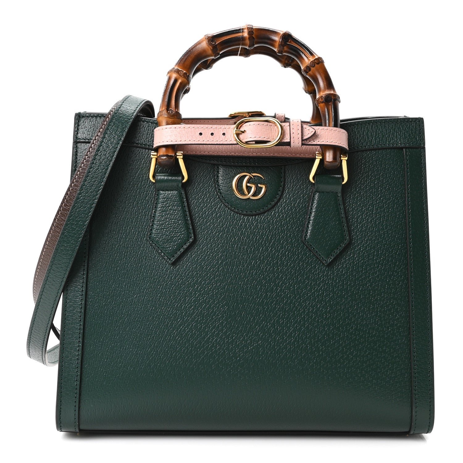 Gucci Textured Dollar Calfskin Web Small Diana Tote Bag Vintage Green Powder Pink