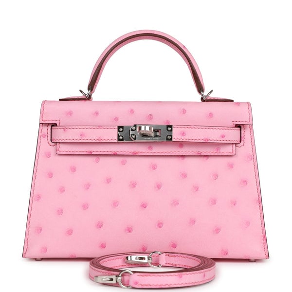 Hermes Hermes Kelly Sellier 20 Bubblegum Ostrich Palladium Hardware