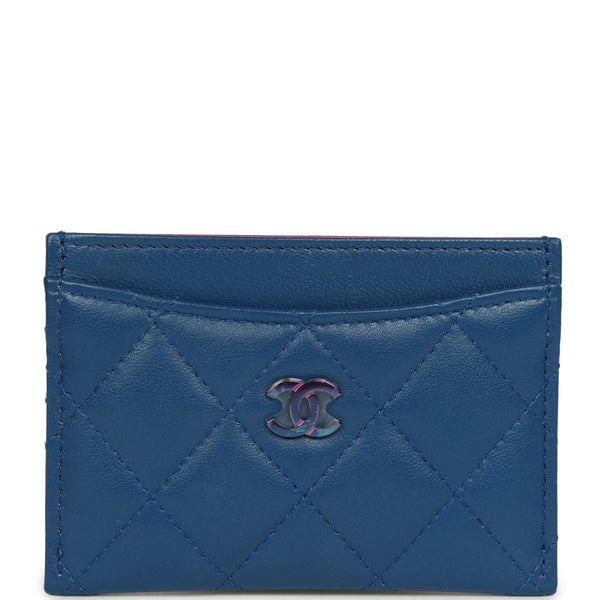 Chanel Classic Card Holder Dark Blue Lambskin Rainbow Hardware