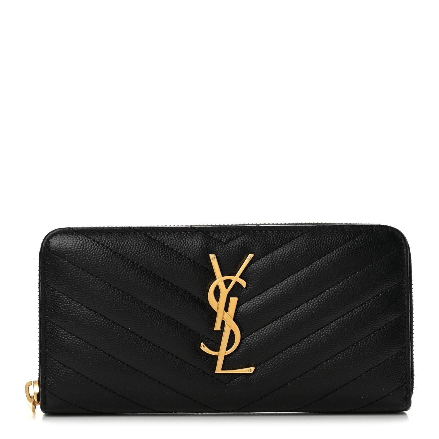 Saint Laurent Grain De Poudre Matelasse Chevron Monogram Zip Around Wallet Black