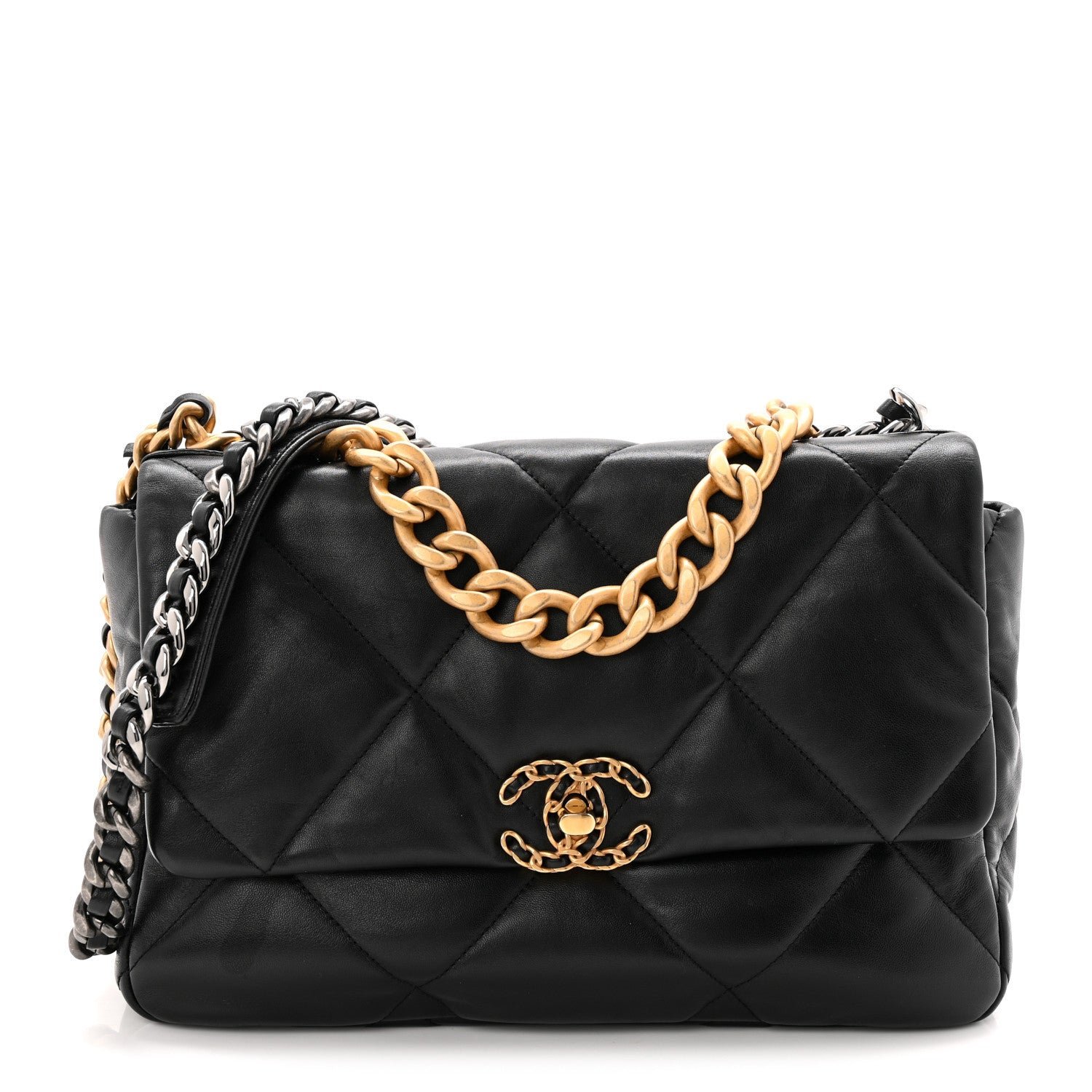 Chanel Goatskin Quilted Large Chanel 19 Flap Black
