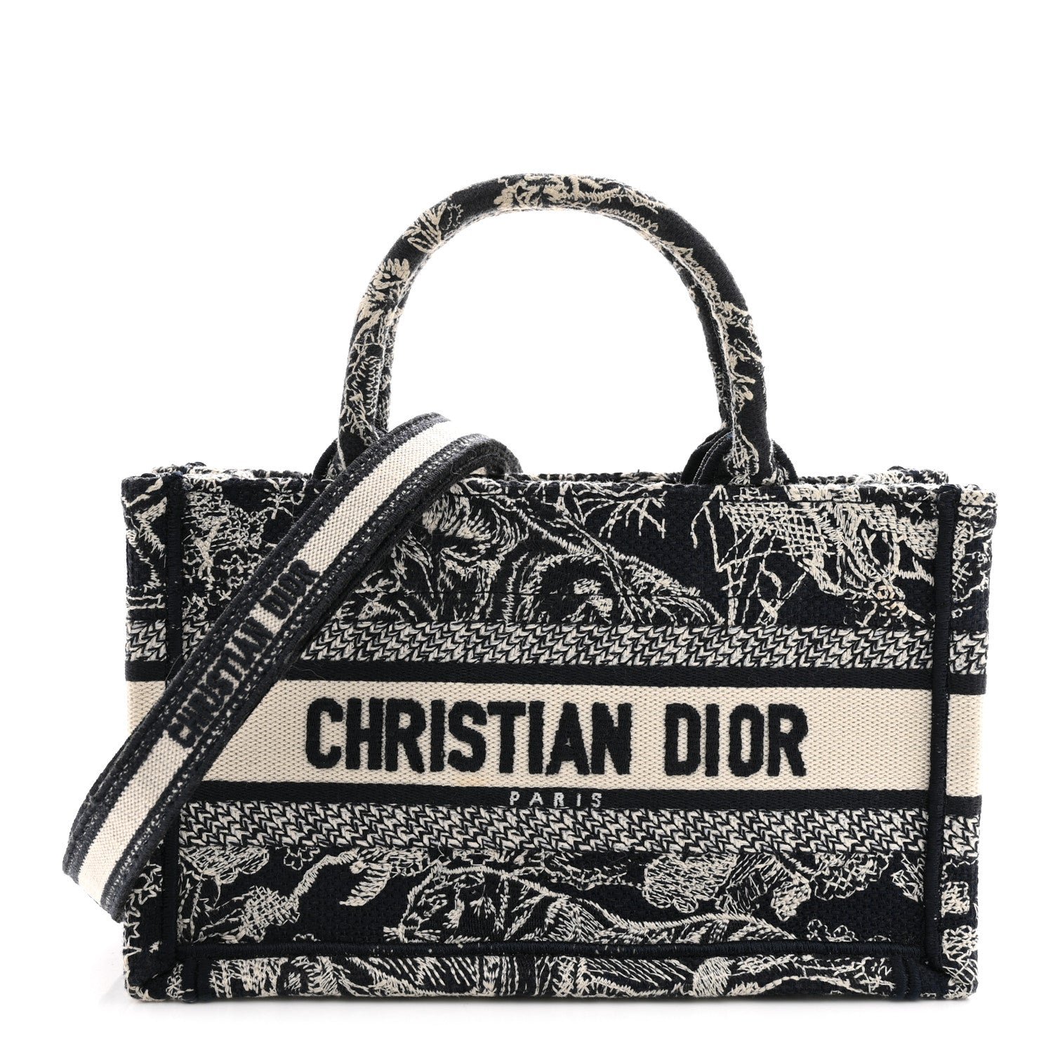 Dior Christian Dior Canvas Embroidered Toile De Jouy Reverse Mini Book Tote With Strap Blue Multicolor