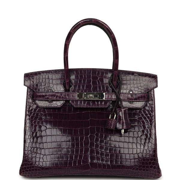 Pre-owned Hermes Birkin 30 Amethyst Shiny Porosus Crocodile Palladium Hardware