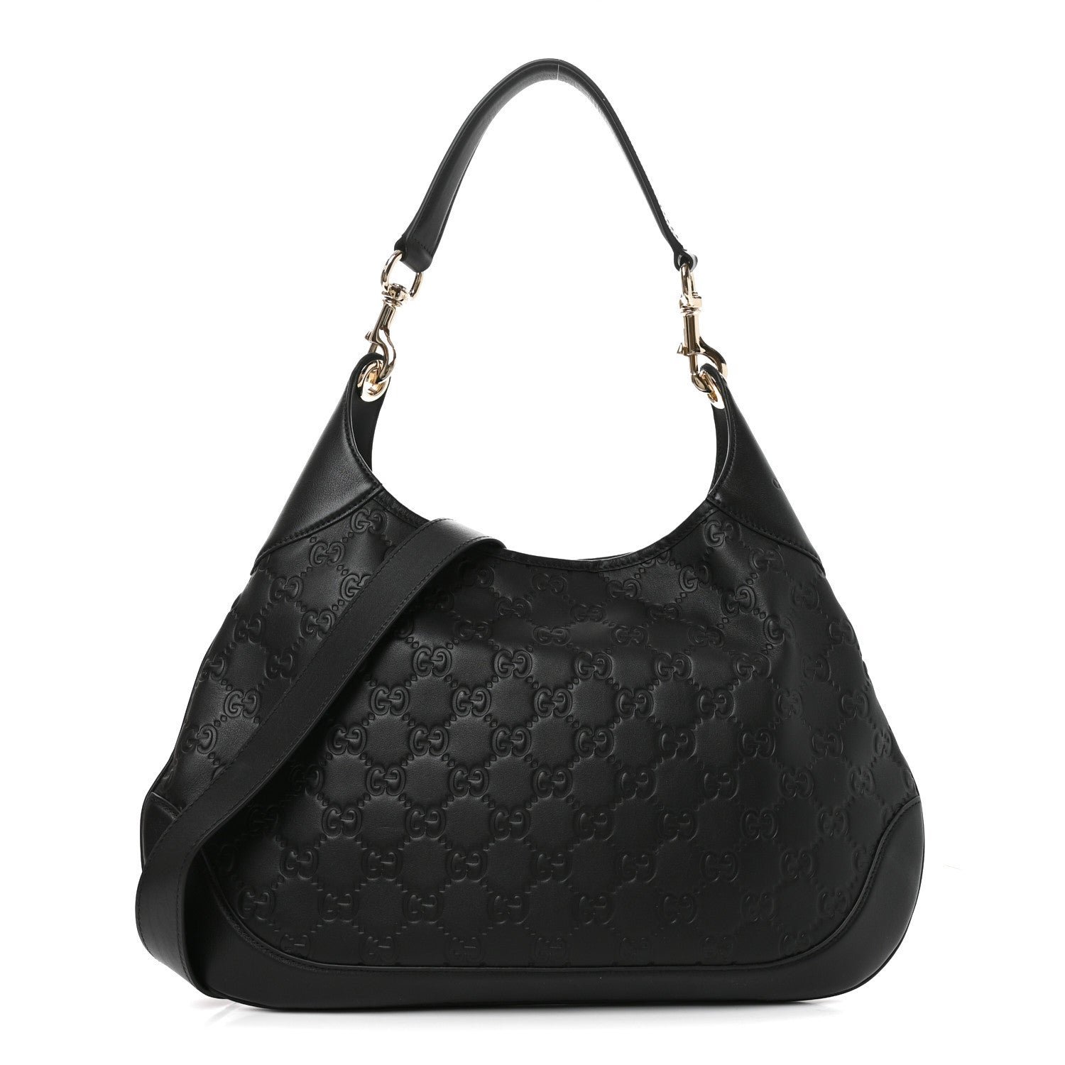 Gucci GG Calfskin Embossed B Medium Shoulder Bag Arabella Black