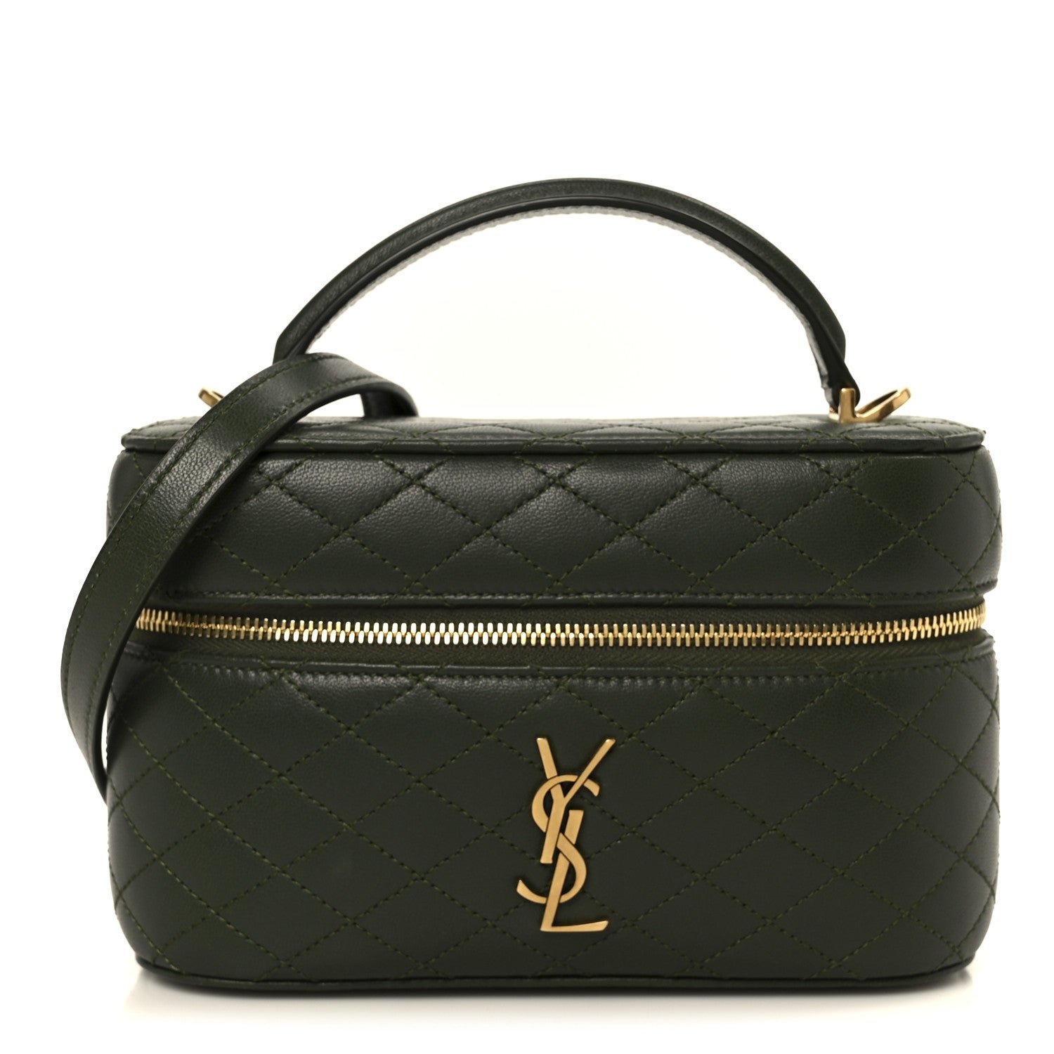 Saint Laurent Lambskin Quilted Mini Gaby Vanity Case Olive Wood