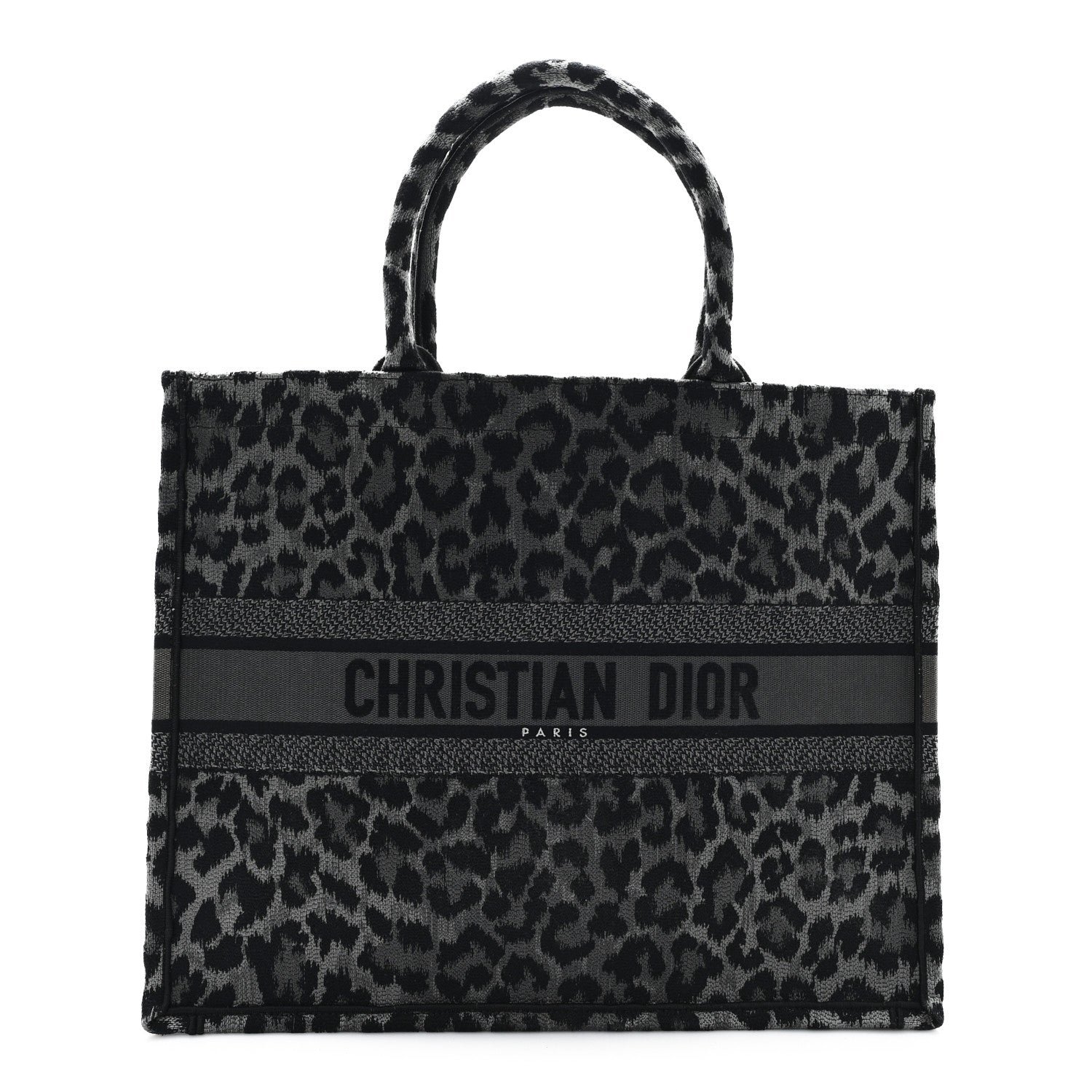 Christian Dior Canvas Mizza Embroidered Large Leopard Book Tote Grey