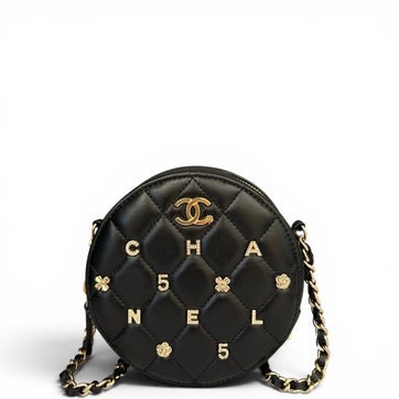 Lambskin Lucky Charms Round Clutch with Chain