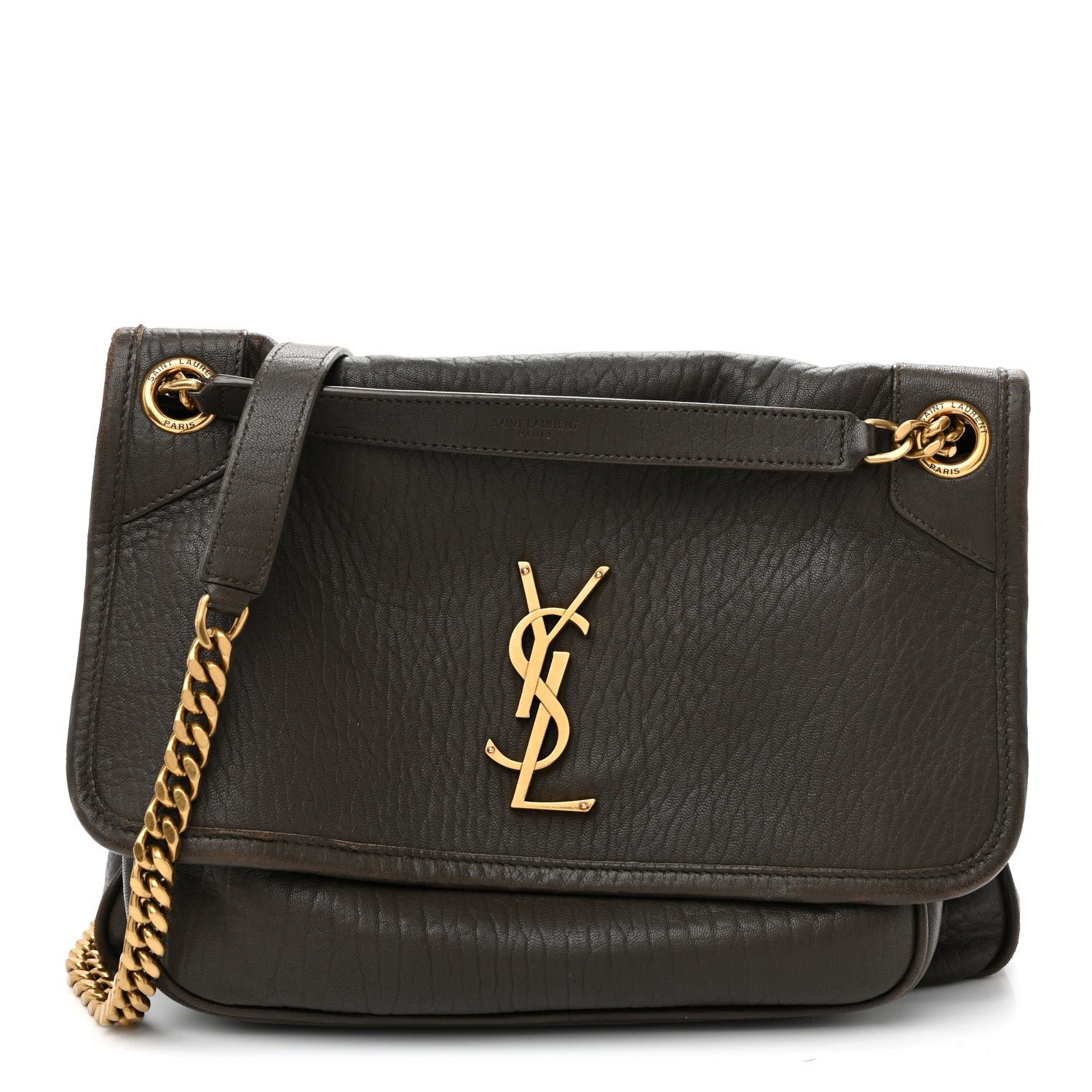 Saint Laurent Grained Lambskin Monogram Medium Niki Chain Satchel Light Musk