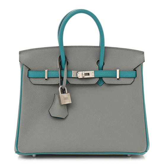 Hermes Epsom Horseshoe Birkin 25 Gris Mouette Bleu Paon