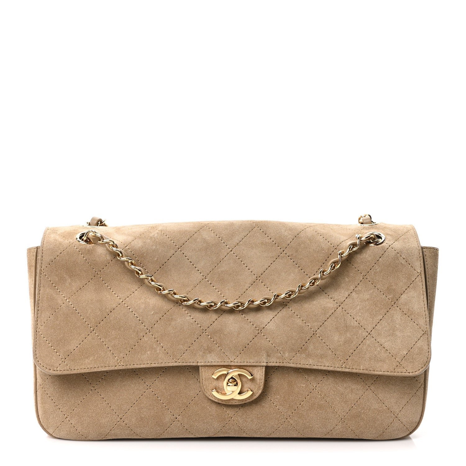 Chanel Suede Calfskin Small Souplissimo Maxi Flap Dark Beige